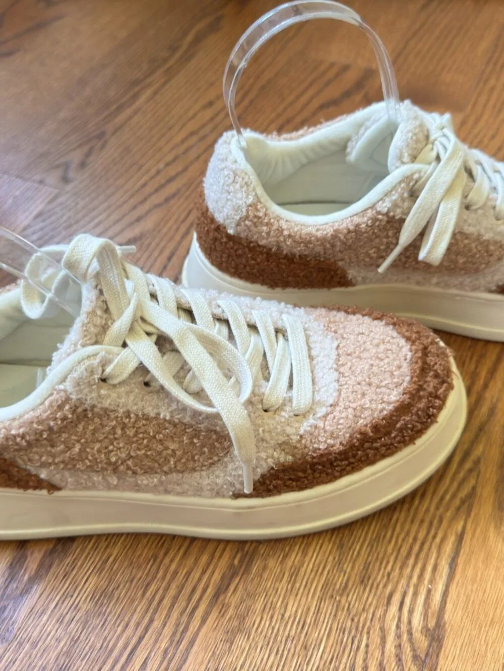 ZARA Teddy Sherpa Platform Sneakers Cream Brown sz (8) Colorblock